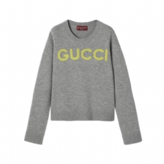 Gucci Women Wool top with Gucci intarsia grey 770072 XKEBC 2323