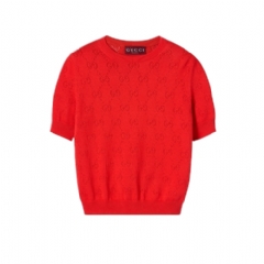 Gucci Women GG pointelle cotton silk top 856204 XKFCO 5741