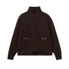Gucci Women Wool cashmere sweater with Horsebit dark brown ‎828685 XKEVK 2344