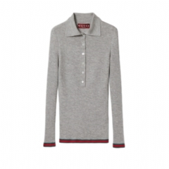 Gucci Women Cashmere and silk polo top with Web grey 810315 XKD8J 1151