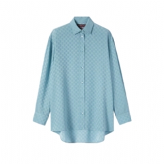 Gucci Women GG silk jacquard oversize shirt light blue 837168 Z7ATQ 4141