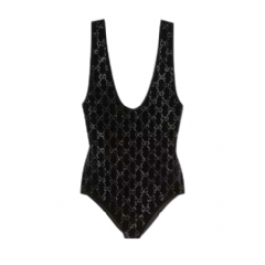 Gucci Women Chenille bodysuit with GG crystals black 850295 XUANY 1043