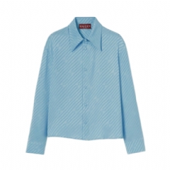 Gucci Women Interlocking GG silk jacquard shirt turquoise 851629 ZAM5B 4141