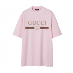 Gucci Women Cotton jersey and silk T-shirt with print light pink 865015 XJHUF 5031