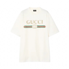 Gucci Women Cotton jersey and silk T-shirt with print white 865015 XJHUF 9280