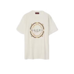 Gucci Women Cotton jersey T-shirt with print ivory ‎837959 XJHQY 9750